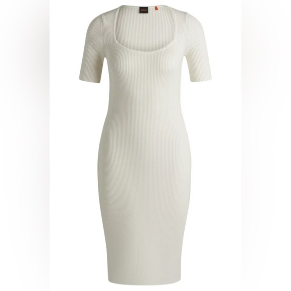 NWT boss Hugo boss rib knit slim fit dress contour fall short sleeve M - Picture 2 of 6
